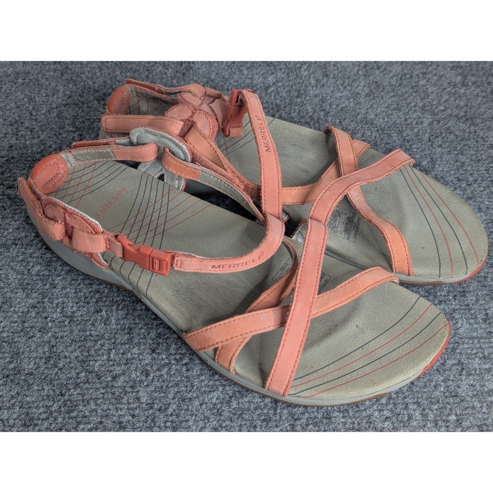 Merrell Aster Copper Glaze Pink Coral Leather Strappy Sandals - Women's Size 9